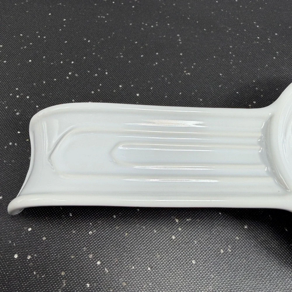 Palate & Plate White Ceramic Spoon Rest Ribbed Handle Stoneware 9x4 Oven Safe
